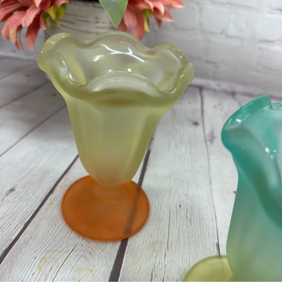 vintage Libby’s ka-dinks set of 3 frosted parfait tulip pastel sundae cups MCM - Picture 5 of 8